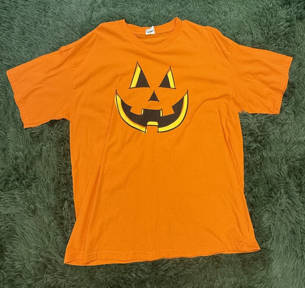 Alstyle Men's XL Orange Jack-o'-lantern Halloween Graphic T-Shirt Classic Fit